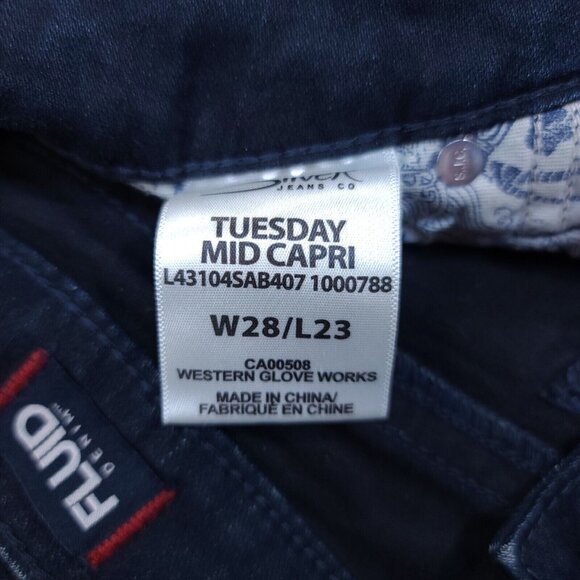 Silver Jeans Womens Tuesday Capri Size 28 Dark Blue Denim Wash Whiskering Crop - Picture 6 of 7